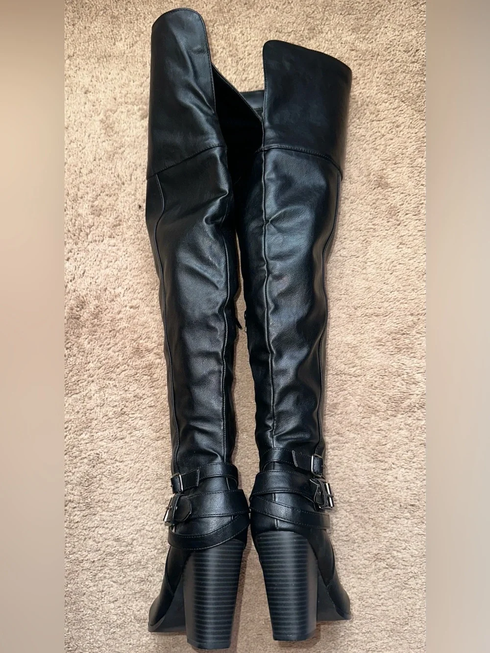 Charlotte Russe Black Over-the-Knee Block Heel Boots with Buckle Straps